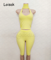 Été 2025 Vêtements Y2K pour femmes-Ensemble haut court et pantalon capri pour femmes-Deux pièces