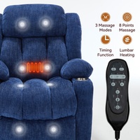 Fauteuil inclinable électrique robuste bleu pour personnes âgées, capacité jusqu'à 350 LBS, avec massage chauffant, 8 points de vibration et ports USB