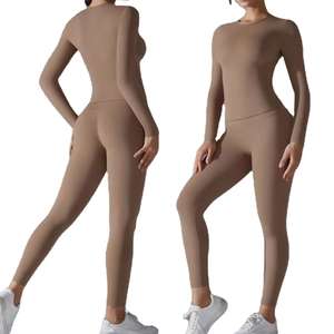 Rosa en blanco al por mayor conjuntos de las mujeres de poliamida de manga larga Camiseta y Legging dos 2 piezas gimnasio Fitness conjuntos otoño ropa de mujer - Product Image 6