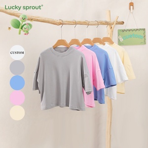 Lucky Sprout <span class=keywords><strong>T</strong></span>-<span class=keywords><strong>shirt</strong></span> uni surdimensionné à manches courtes en coton biologique personnalisé pour filles et garçons - Product Image 1