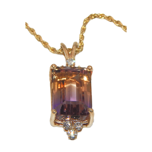 14K oro Ametrine & diamante ciondolo con catena di corda collana - Product Image 6