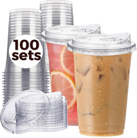 Gobelet en plastique PET de 24 oz avec couvercle, transparent, jetable, recyclable, en gros, personnalisable avec logo, qualité alimentaire