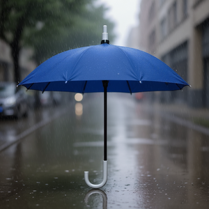 8 Rib Silver Handle Umbrella Black And Blue Fiber Frame Durable Rain Protection - Product Image 2
