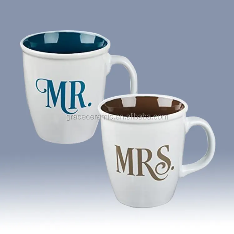 2 Buah Set Mug Kopi Keramik, Set Mug Kopi Logo Kustom Mr dan Mrs, Mug Kopi