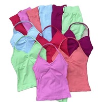 Ensemble de leggings sans couture pour femme, ensemble de yoga sans couture, vêtements de fitness, leggings de sport froncés aux fesses, débardeur rembourré, tenues d'entraînement, vêtements de sport