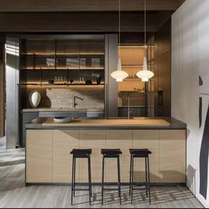 Gabinetes de Cocina Modernos de MDF al por Mayor 2023 con Cubiertas de Laminado/Resina, Listos para Armar, Isla y Accesorios - Product Image 1