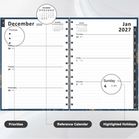 Agenda hebdomadaire et mensuel personnalisé 2027 A5, couverture rigide, spirale, onglets, reliure double spirale, journal intime, poche intérieure