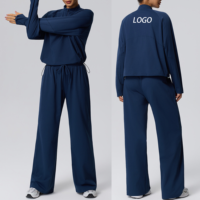 Ensemble de vêtements de sport pour femmes, veste coupe-vent à demi-zip, veste de sport, pantalon à jambes larges avec cordon de serrage, 2 pièces