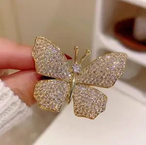 Go Party Vintage Crystal Rhinestone Animal Brooch Full Diamond Butterfly Brooches Pins Insect Scarf Buckle For Women Lapel Pin