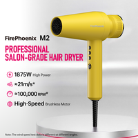 Sèche-cheveux professionnel FirePhoenix M2 1875W 100000RPM Moteur sans balais Ionique Séchage rapide 21m/s Léger Faible bruit Diffuseur 125V US