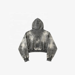 YOUMI Service OEM Personnalisé Vente en Gros Sweat-shirt Zippé Décontracté pour Homme en Molleton 100% Coton 500 GSM, Coupe Oversize Courte, Effet Délavé et Vieilli - Product Image 2