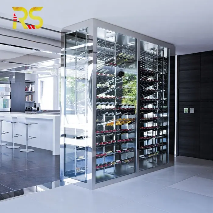 Rak anggur dekoratif Foshan menampilkan kabinet kaca anggur bar furnitur ruang tamu