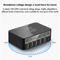 Chargeur USB rapide intelligent à 6 ports Multiport QC 3.0 Station de charge rapide avec port PD de type C Chargeur sans fil rapide Fonction électrique