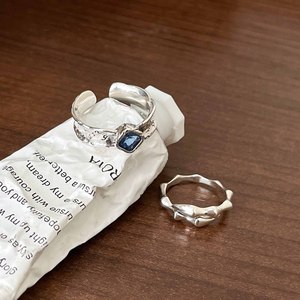 Yinruitai S925 Sterling Silver Blue Zircon <b>Open</b> <b>Ring</b> For Women Korean Retro Niche Design Minimalist Style Gift Jewelry - Product Image 2