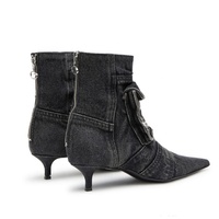 Bottines en jean à talons bas avec poches, style rétro, fermeture éclair arrière, pour femme