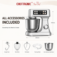 Robot pâtissier Cheftronic SM-B08P à écran tactile, bol en acier inoxydable 304 de 6 L, programmes automatiques, balance intégrée, mélangeur électrique pour pâte