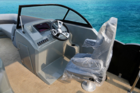 Bateau à ponton en fibre de verre fabriqué par Kinocean pour 12 personnes avec console de luxe, arche sportive et moteur hors-bord pour la pêche et les fêtes