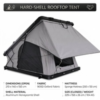 Tente de toit rigide triangulaire en aluminium en forme de T 210x140cm 900D Oxford imperméable avec éclairage USB et échelle pour SUV 4x4 Camping