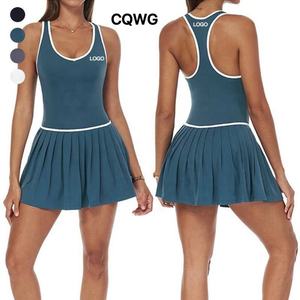 OEM Mujeres Cuello en V Color Bloqueo Paddle Mini Gimnasio Fitness Deportes Sin mangas Plisado Golf Tenis Vestido con faldas de bolsillo - Product Image 1