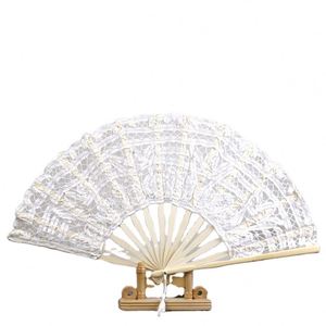 Abanico de Mano Plegable de Bambú con Encaje Personalizado al por Mayor para Bodas 2023 - Product Image 1