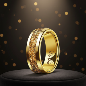 Anello Classico in Tungsteno Dorato da 8mm, Intarsiato con Opale Dorato, Adatto per Feste, Matrimoni o Regali - Product Image 5