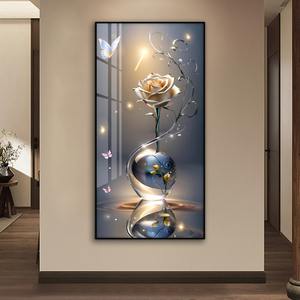 Art mural <span class=keywords><strong>en</strong></span> porcelaine de cristal de rose de luxe moderne, cadre <span class=keywords><strong>en</strong></span> aluminium doré, grande décoration pop <span class=keywords><strong>pour</strong></span> la maison, <span class=keywords><strong>peinture</strong></span>, décoration de <span class=keywords><strong>salon</strong></span> - Product Image 5