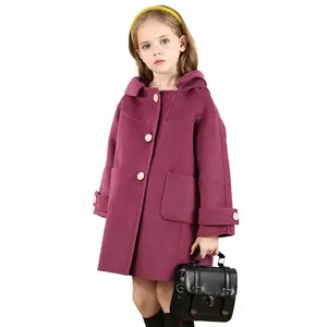 Trench-coat à simple boutonnage pour enfants, manteau en laine violette, avec capuche, vêtement de styliste, violet