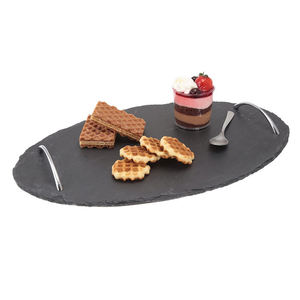 Grand plateau de service ovale en pierre d'ardoise noire naturelle avec poignées en alliage de <span class=keywords><strong>zinc</strong></span> - Product Image 2