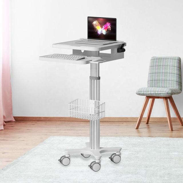 Modern Height-adjustable Movable Medical Laptop Trolley Cart Basket Adjustable Pneumatic Type 5-Year Warranty for Hospital