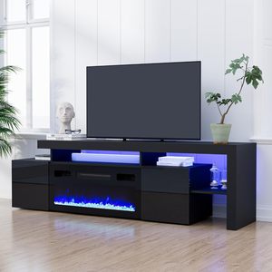 Meuble TV <span class=keywords><strong>cheminée</strong></span> ultra large, adapté aux centres de divertissement TV, avec <span class=keywords><strong>cheminée</strong></span> en direct et lumières LED, meuble TV - Product Image 1