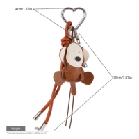 Porte-clés et breloques de sac personnalisés, mignons, faits main, en cuir PU, avec motifs animaux et fruits de dessin animé, et pendentif boule porte-bonheur tressé coloré