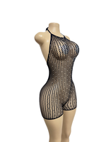 Tenue de danse de salon une pièce sexy à bretelles halter, ornée de strass et de dentelle, en Spandex/Nylon pour femme adulte W.E. En stock