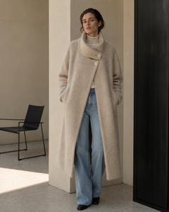 Manteau long élégant en laine brossée pour <span class=keywords><strong>femme</strong></span>, manteau d'hiver doux - Product Image 3