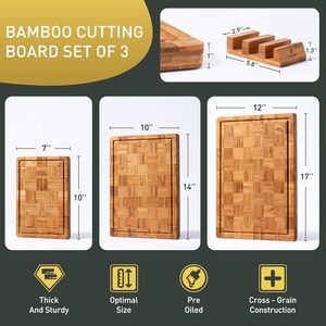 Socisen Heavy Duty <b>Mosaic</b> Cutting Board Set 3 Piece Bamboo With Non Slip Feet Kitchen Chopping Blocks - Product Image 3