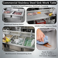 Table de travail en acier inoxydable pour cuisine commerciale, évier intégré, pour restaurant, autoportante, avec table de préparation, personnalisable, robuste