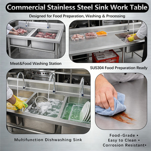 Mesa de Trabajo de Acero Inoxidable para Cocina Comercial, Fregadero Independiente para <span class=keywords><strong>Restaurante</strong></span> con Mesa de Preparación, Personalizable, Resistente - Product Image 6