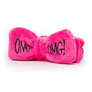 Wholesale Various Colors Omg Custom Bow Girls Makeup Facial Hair Band Coral Fleece Wash Face Hair Headbands