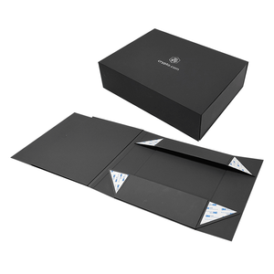 Magnet Closure Lid Cardboard Rigid <b>Gift</b> <b>Box</b> Luxury <b>Black</b> Paper Packaging with Embossing Recyclable and Custom Logo - Product Image 2