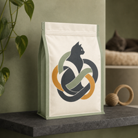 Sachet en plastique personnalisé à huit soudures latérales, imprimé par gravure, pour l'emballage de nourriture pour chats, avec motif artistique tissé