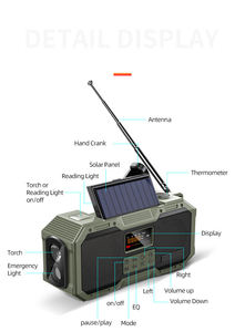 Radio portable AM FM à manivelle solaire avec charge USB, lampe torche LED, dynamo et chargeur de téléphone pour situations d'urgence, camping et voyages en extérieur - Product Image 6