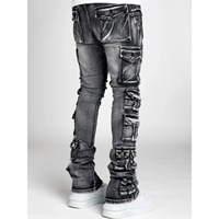 Jeans pour hommes sur mesure, empilés de manière irrégulière, denim délavé, effet usé, coupe droite mi-longue, patchwork, pour l'automne/hiver