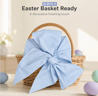 Ensemble de décoration pour panier-cadeau de baby shower, nœud en tissu seersucker rose/bleu, portable et doux pour les emmaillotes de nouveau-né, initiales brodées
