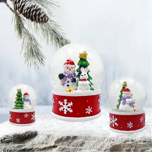 Snow Globe Christmas Polyresin Snowman Figure Rabbit Statue Christmas Tree Inner View Snowflake Red Base for Home Accents