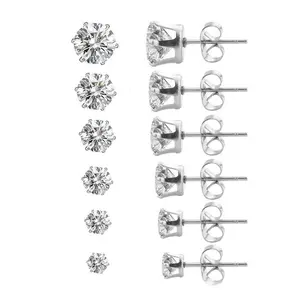 Classic earring design black white gold rose gold earring jewelry supplier 6 claw circle cz cubic zirconia stud earrings women