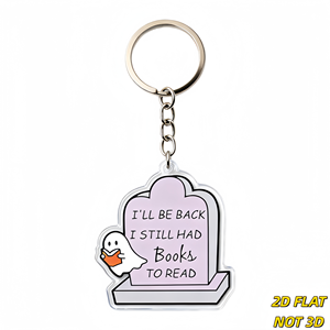 Je reviendrai, j'avais encore des livres à lire – Porte-clés en acrylique « Ghost & Tombstone » pour les lecteurs, breloque de sac et porte-clés pour les amoureux des livres - Product Image 1
