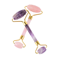 Rouleau de massage en jade améthyste HZ, outil anti-âge, pierre faciale en quartz rose naturel à dents de scie, rouleau de beauté pour le visage, les yeux et le cou