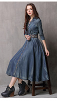 Bluedot Custom 2021 Printemps-Été, jupe longue en jean brodée rétro, denim de haute qualité, robe de cow-boy vintage pour femme