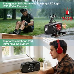 Radio d'urgence solaire à manivelle 6000mAh, radio AM FM NOAA avec alarme SOS, lampe torche LED, chargeur USB pour le camping - Product Image 5