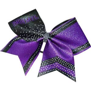 Lazo personalizado Cheer Straw Topper Lazos de pelo amarillo y azul real Lazos y cintas de porristas baratos - Product Image 5