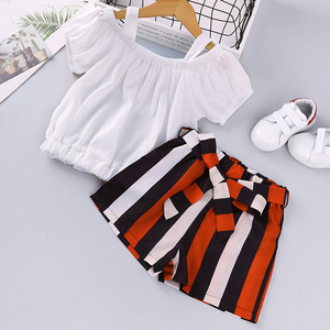 Conjunto de Ropa de Verano para Niñas de 2 a 6 Años, Top Negro y Blanco Sólido con Rayas, Conjunto de 2 Piezas de Camiseta y Pantalones Cortos para Niñas - Product Image 5